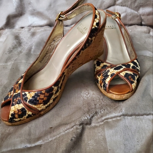 Stuart Weitzman Peep-Toe Cork Wedge Sandal